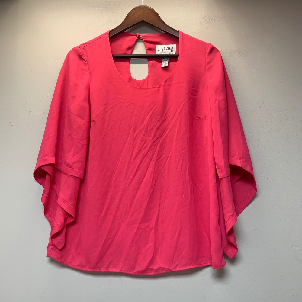 Joseph Ribkoff Blouse Women 6 Pink Excellent Tiered Bell Sleeve Keyhole Back